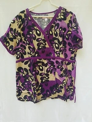 Womans Koi By Kathy Peterson Purple Print Scrub Top, 3X - Image 1 of 4