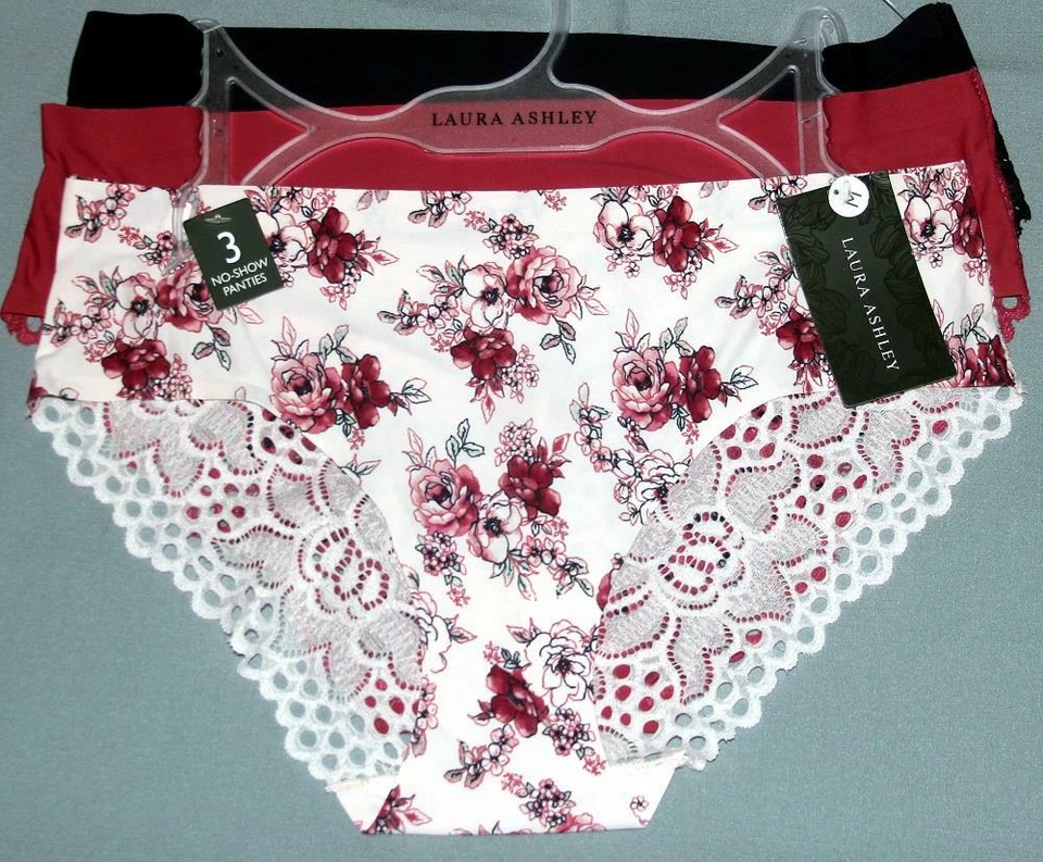 3 Laura Ashley Solids Floral NO SHOW Crocheted Back Lace Panties Wm's NWT $30 - Image 1 of 1