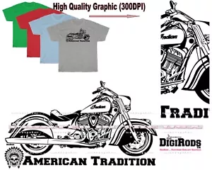 Indian Chief Motorcycle American Tradition Digirods Cartoon T Shirt 4 Colors - Picture 1 of 6