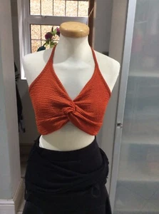 Shein Burnt Orange rust crop halter top link front. XS. Crop Waffle - Picture 1 of 4