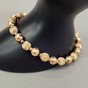 Vintage Beaded Bracelet Ribbed Glossy 1/20 14K Gold Filled 7" - Picture 1 of 12