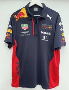 Puma Red Bull Aston Martin Racing Polo Shirt Blue Short Sleeve Mens Large L - Picture 1 of 9