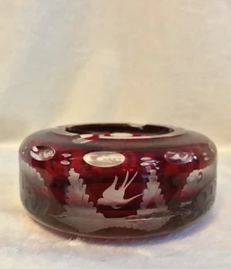 Vintage EGMERMANN RUBINROT böhmisch tschechische Kunst Glas - 4"" ASCHENBECHER, #2 - Bild 1 von 12