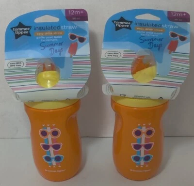 Lote de 2 tazas para sorber Tommee Tippee aisladas de paja para niños pequeños 12+ (2 NARANJA) Foto 1 de 2