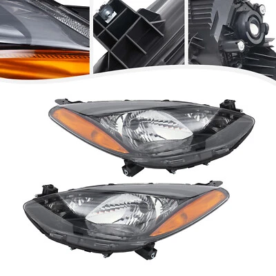 Pair Halogen Headlights Left+Right Side Headlamp For 2011 2012 2013 2014 Mazda 2 - Image 1 of 4