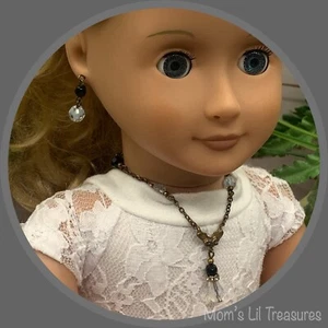 Black Smoky Glass Crystal Doll Necklace Earring Set • 18 Inch Doll Jewelry - Picture 1 of 16