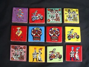 Konvolut 12 Stk. Tag der Toten mexikanische 2" Fliese, Dia Los Muertos, Küchenprojekt  - Bild 1 von 4