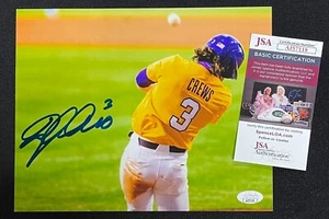 DYLAN CREWS SIGNED 8X10 PHOTO JSA COA LSU TIGERS YELLOW HORIZONTAL HITTING - Picture 1 of 1
