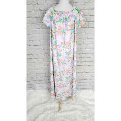 Camisón floral tropical rosa púrpura vintage camisón caftán ojo de cerradura cuello OSFA Foto 1 de 4