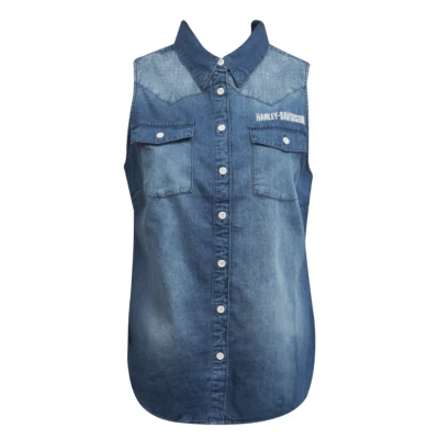 Harley-Davidson Women's Geometric Pattern Denim Sleeveless Vest - Image 1 of 4