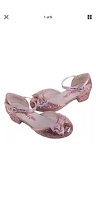 Girls kids dusky pink glitter sparkly party heeled shoes bridesmaid flower girl - Picture 1 of 4