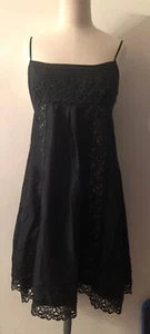 BCBG Maxazria Black Silk Dress Spaghetti Straps Crochet Trim Size Small - Picture 1 of 11