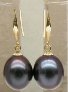 NATÜRLICHE AAA 10-12 MM SÜDSEE SCHWARZE PERLEN OHRRINGE 14K GOLD - Bild 1 von 4