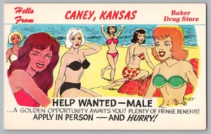 Publicidad postal Caney, Kansas Baker farmacia mujeres bonitas playa - Imagen 1 de 2