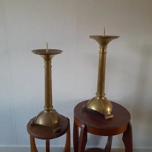 Large Dutch Amsterdam School copper Candle Sticks hand hammered Arts & Crafts - Bild 1 von 23