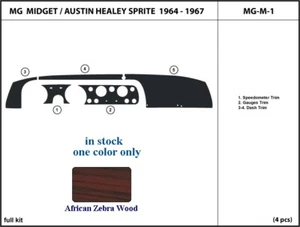 fits MG Midget Austin Healey Sprite 64 65 66 67 dash trim kit africa zebra wood - Bild 1 von 3