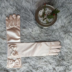Kids Satin Bow Long Gloves Princess Dance Performance Stage Full Finger Mittensη - Picture 1 of 25
