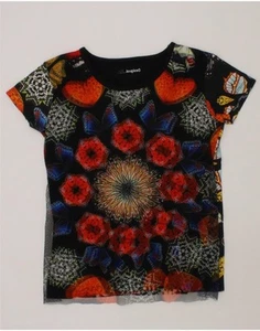 DESIGUAL Girls Graphic T-Shirt Top 7-8 Years Black Floral Cotton DK08 - Picture 1 of 3