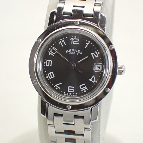 HERMÈS Orologio HERMES Clipper CL4.210 Quadrante Grigio Data Acciaio Inox Quarzo Donna