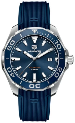Tag Heuer Aquaracer Quartz Blue Dial Blue Rubber Strap Watch for Men - WAY101C.F - Image 1 of 3
