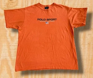 RARE! Vintage Polo Sport Ralph Lauren XL Orange Spell Out T-Shirt Made In USA - Picture 1 of 11