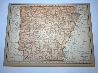 1925 "Copper" ARKANSAS State Map fm 1925 Rand-McNally Atlas SEE DESCRIP - Image 1 of 3