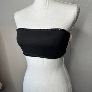 NWT SKIMS Swim Rhinestone Bandeau Top S Onyx Black Strapless Sparkle Swimwear - Picture 1 of 10
