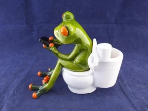 Ceramic Comical Frog Sat on the Toilet using his IPad. - Picture 1 of 1