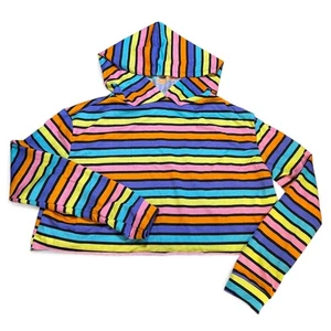 Vintage USA Made Pull Over Cropped Hoodie Lightweight L Rainbow Stripe Whimsy Y2K - Bild 1 von 7