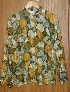 Vintage Stunt Button Up Donna Taglia Media 100% Seta Modello Autunno Foglie Lungo... - Foto 1 di 7
