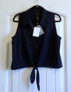 NWT's $69 Alex Marie Crop Top Navy Women's Sleeveless Tie Front Blouse SZ L - Picture 1 of 4