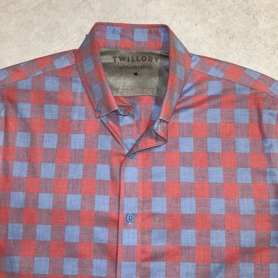 Twillory Untuckable Blue Red Long Sleeve Plaid Check Button Stretch Shirt Mens M - Image 1 of 4