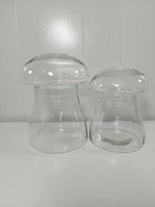 Vtg Mushroom Apothecary Glass Jars Terrarium Candy Canisters Set of 2 - Picture 1 of 5