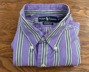 90er Ralph Lauren Hemd mit Knöpfen Herren L Lila Pastell Langarm Preppy 16,5 Vintage - Bild 1 von 10