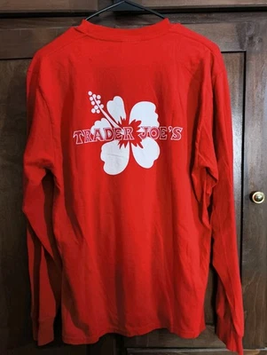 Camiseta Trader Joes Para Hombre Manga Larga MEDIANA Rojo Hibisco Logo   Foto 1 de 3