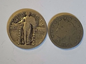Standing Liberty Quarter 90% Silver “S” Mint No Date & 1906 Liberty Head Nickel  - Picture 1 of 18