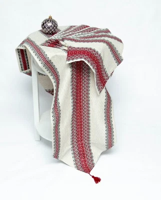 Table Runner +6 napkin Decorative Ukrainian Beige Red Black 30x150 cm /11.8"x59" - Image 1 of 4