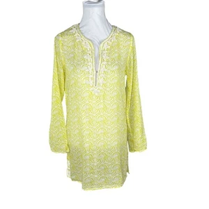 Soft Joie Size S Semi Sheer Tunic Dress Split Neck Long Sleeve Boho Yellow - Picture 1 of 9