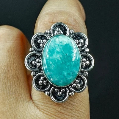 925 Sterling Silver Natural Amazonite Gemstone Handmade Ring (Size- 7.75 US) - Image 1 of 4