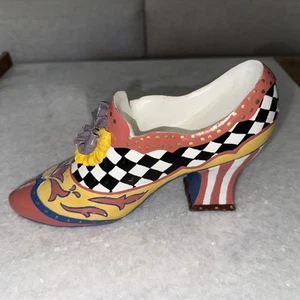 MILSON LOUIS Hand Painted Checkered Bow HVY Victorian Boot Shoe Door Stop - Picture 1 of 5