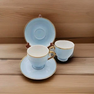 Ralph Lauren Hampton’s Tea Azul Cielo con Borde Dorado TAZAS Y PLATILLOS Juego De 2 De Colección - Imagen 1 de 10