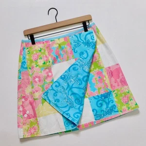 Vintage LILLY PULITZER Reversible Patchwork Skirt Havana Blue Marigold Fish 6 - Picture 1 of 7
