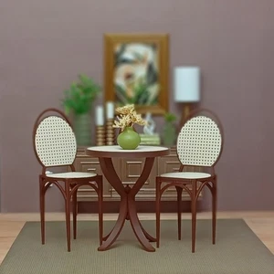 "ratán" MESA 2 SILLAS Cocina MUEBLES Comedor CAFÉ Bistro Escala 1/6 para BARBIE - Imagen 1 de 6