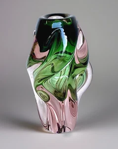 Vintage Chribska Twist Propeller Heavy Glass Vase Jozef Hospodka, 6-3/4" Tall - Picture 1 of 8