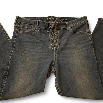 Hollister Y2K Lace Up Vintage jeans Women’s Skinny 15R 32 Waist Dark Wash - Image 1 of 4