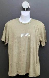 Rejoice Store Short Sleeve Crew Neck Pray Letter Print Men's T Shirt L Khaki - Picture 1 of 6