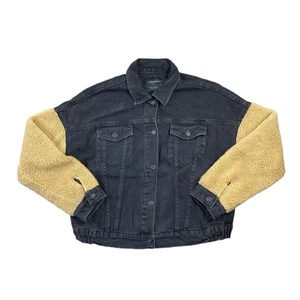 Zara Black Denim Jacket Sherpa Womens XS - Picture 1 of 4
