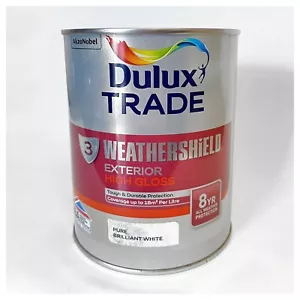 Dulux TRADE - WEATHERSHIELD EXTERIOR HIGH GLOSS (PURE BRILLIANT WHITE 1L) - Picture 1 of 2