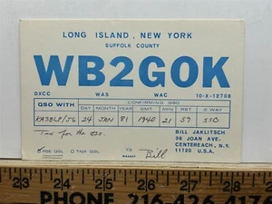 1981 Long Island New York Suffolk County WB2GOK Vintage QSL Radio Card Jaklitsch - Picture 1 of 2