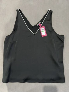 NWT Vince Camuto Women Black Sleeveless Blouse Large With Rhinestone V- Neck - Picture 1 of 6